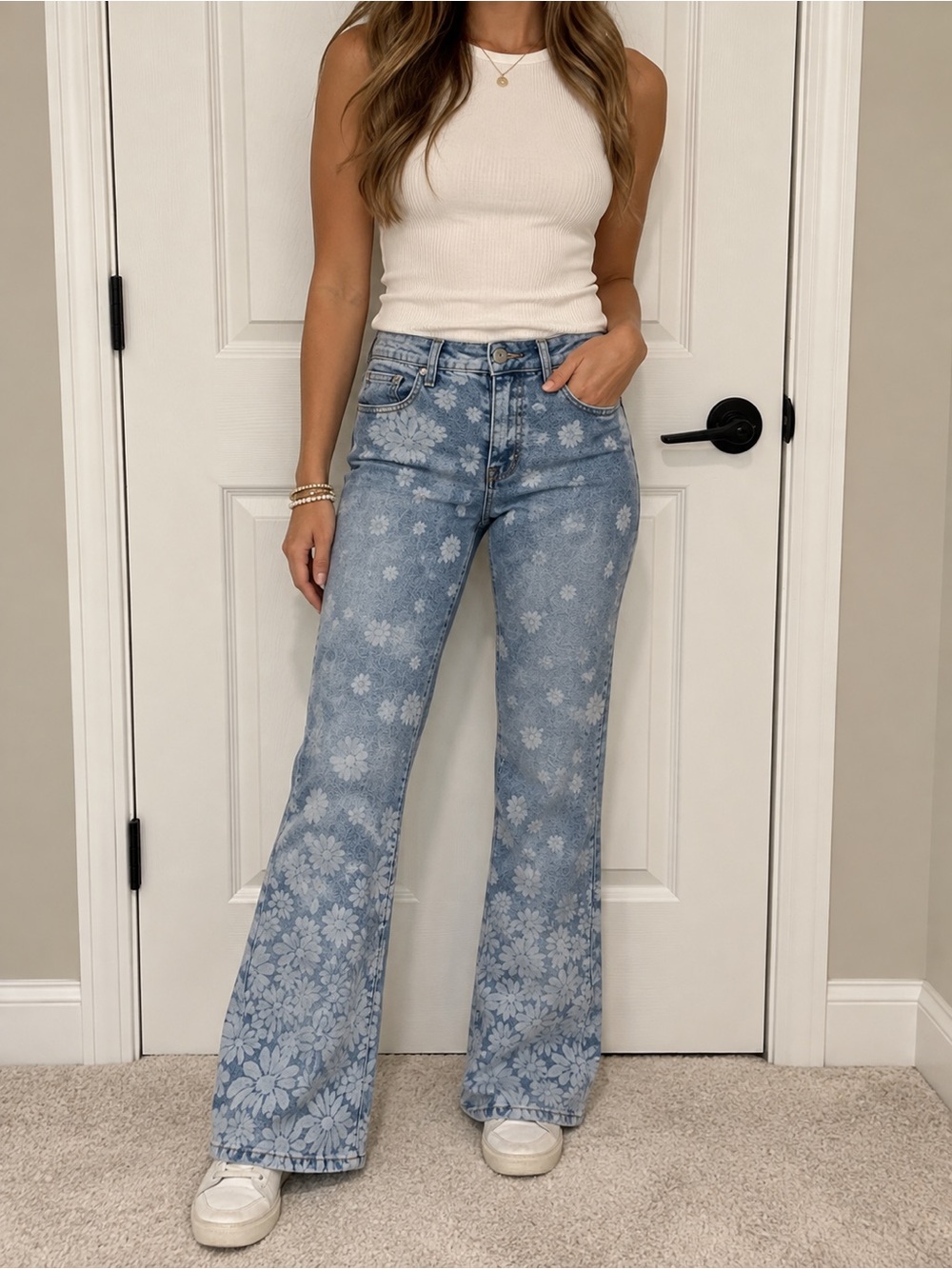 Vintage Moda International Y2K Floral Daisy Flare Jeans Size 2